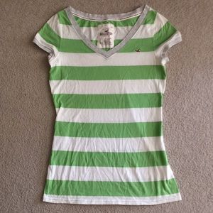 Hollister Green Striped V-neck Top